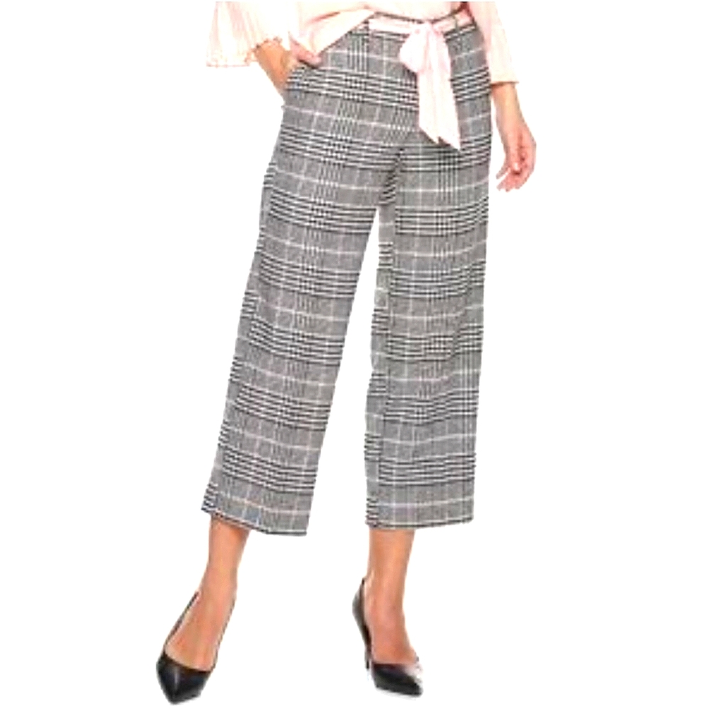 Elle Mid Rise Wide Leg Cropped Pink Plaid Pants | Size M